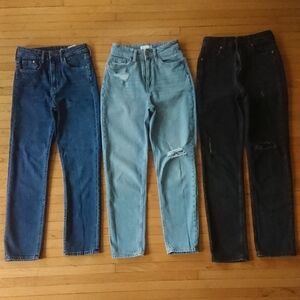 H&M (bundle of 4) High Rise Jeans - Blue, Black, Light Blue, size 34
